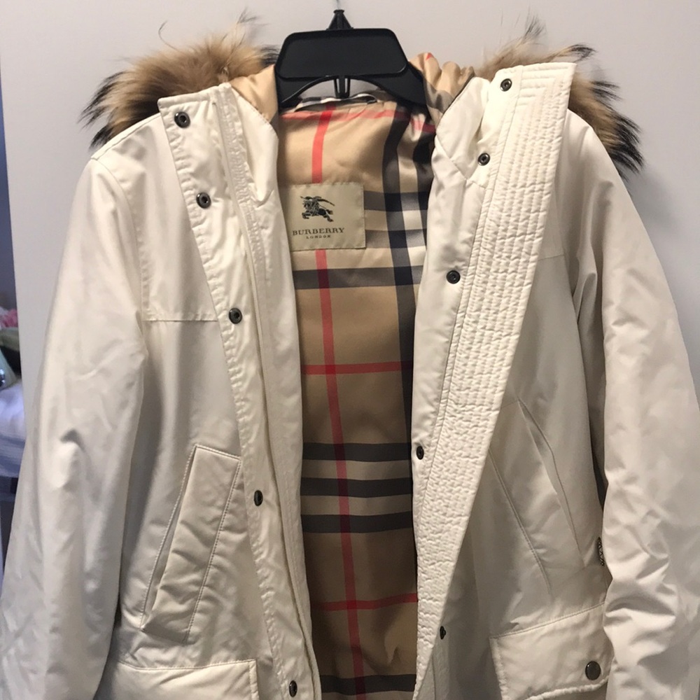burberry racoon  fur trim parka